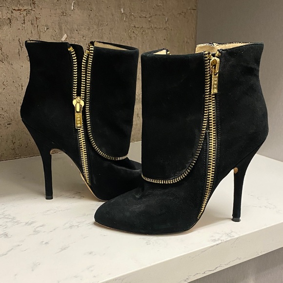 bebe Shoes - Bebe Black Suede Ankle Boots with Gold Zipper